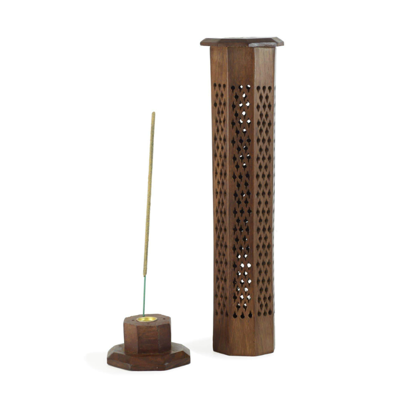 Get earthy home decor with this wooden incense tower from Earth to Daisy